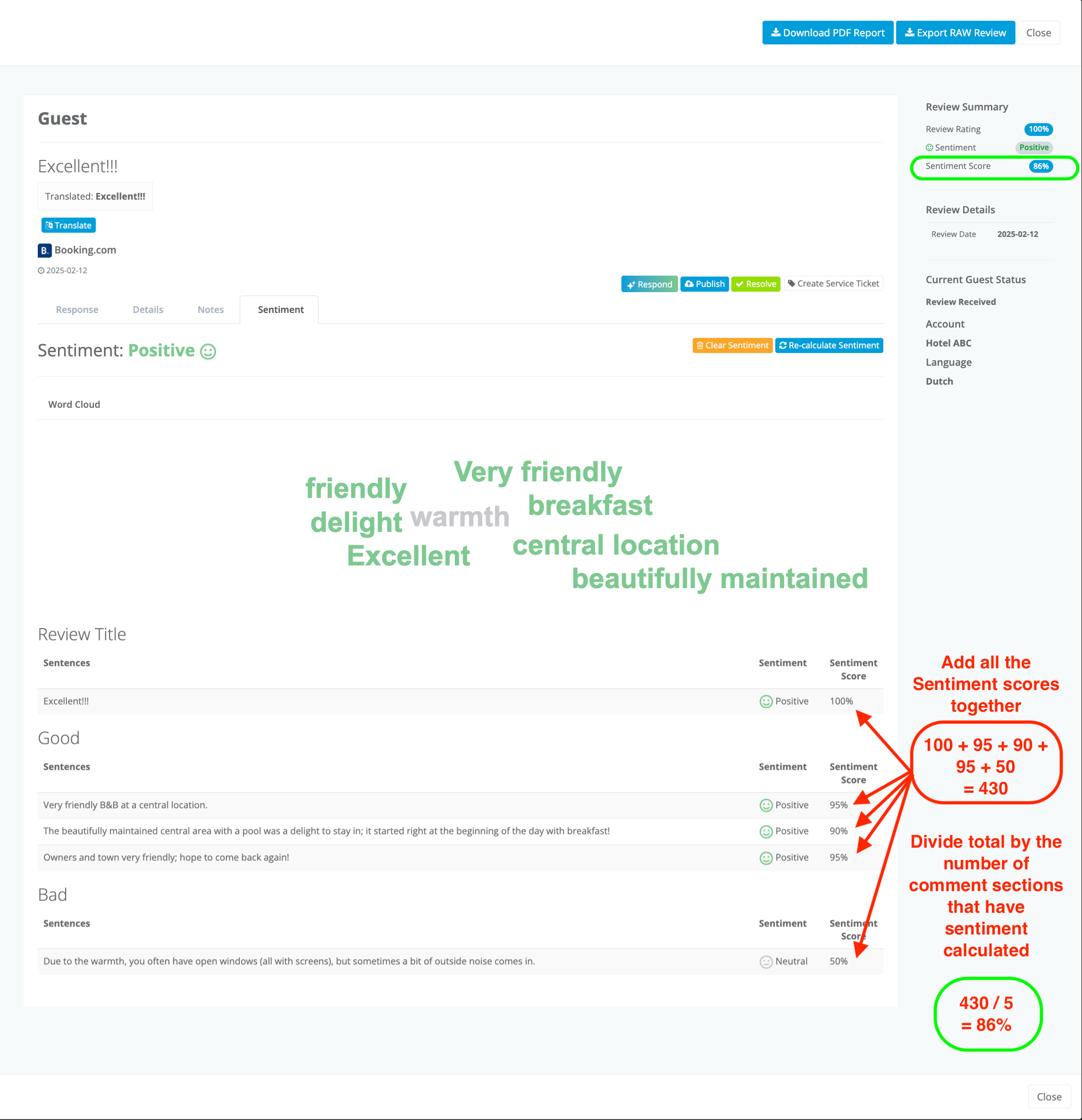 What is sentiment analysis, and how is it applied to my reviews?