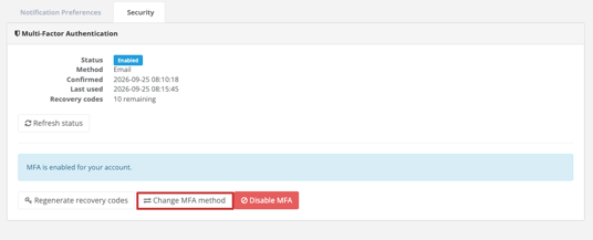User profile - Change MFA method