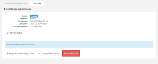 User profile - Disable MFA