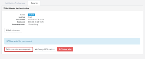 User profile - Regenerate recovery codes
