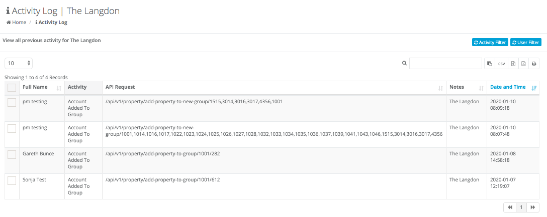 Viewing account activity