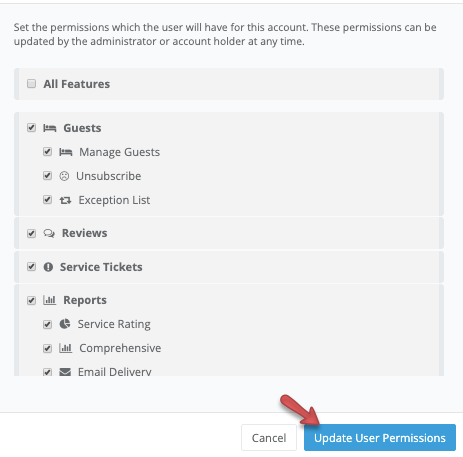 Users - Account Settings - account permissions - Update