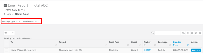 email report - filters